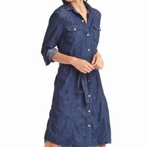 GAP Denim Button-Down Belted Dress